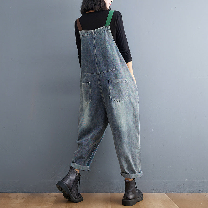 Hip Sister Clash-colored Shoulder Strap Jeans Overalls