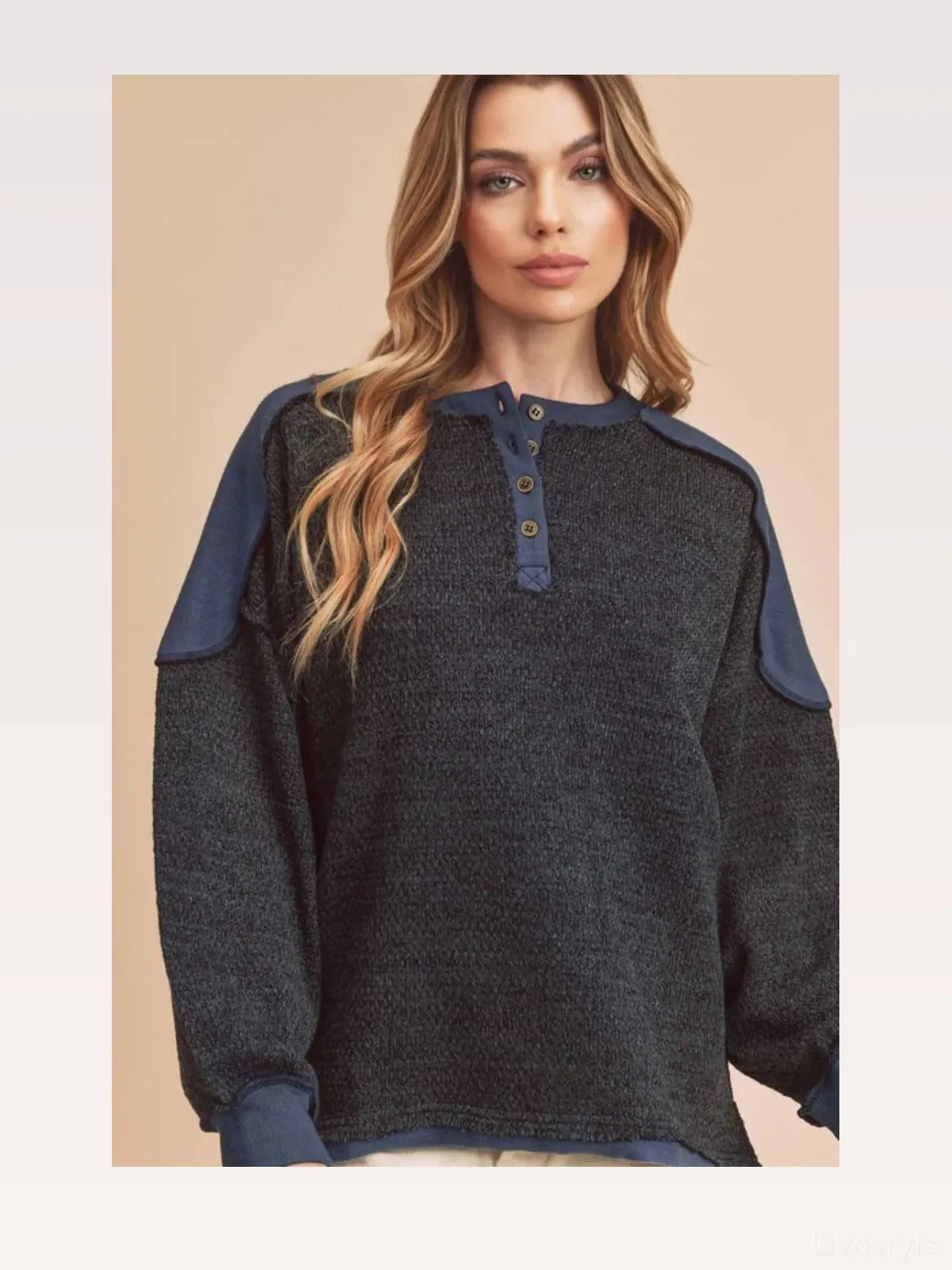 Casual Sweatshirt with Side Slits & Contrast Shoulders